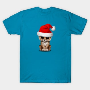 Cute Leopard Cub Wearing a Santa Hat T-Shirt